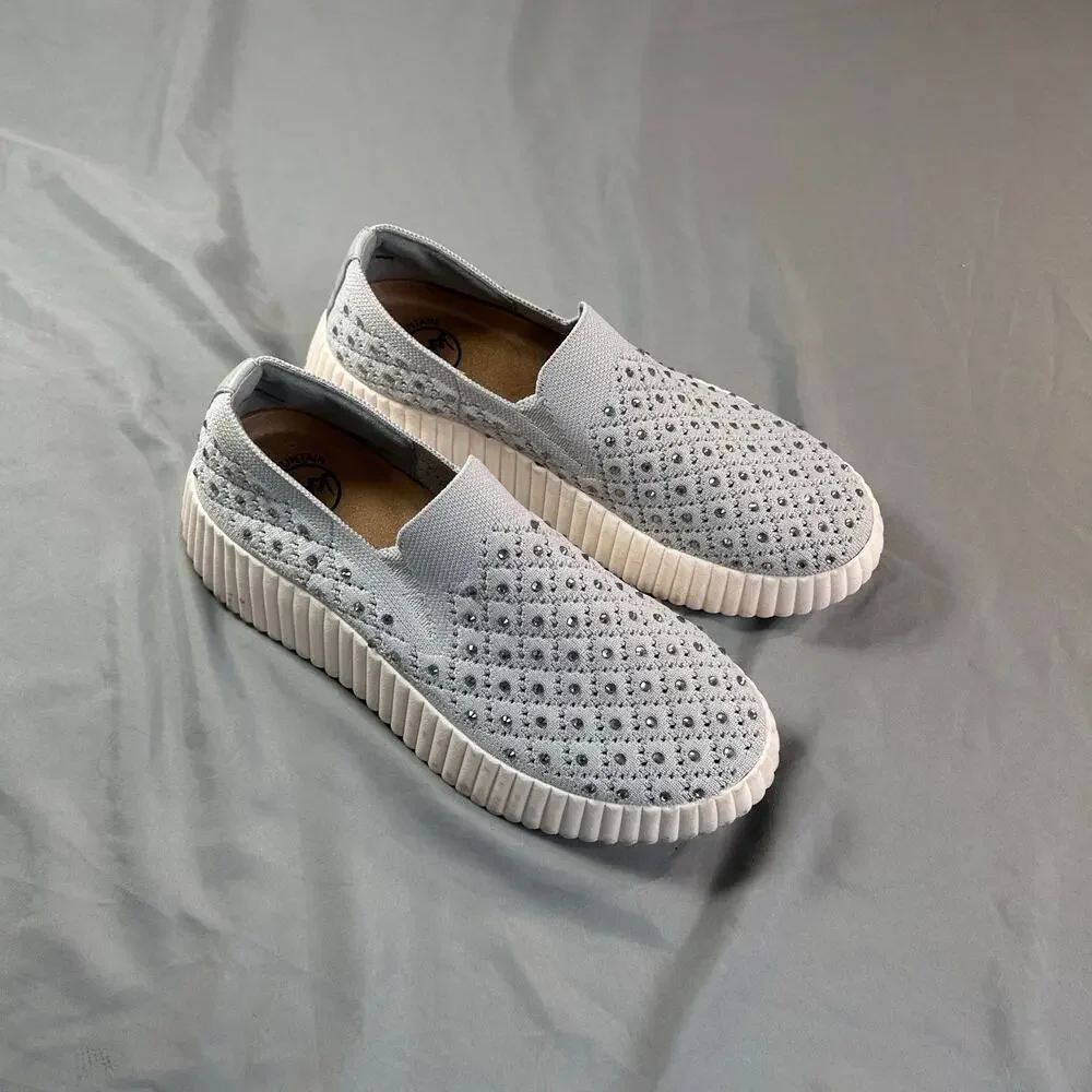 White Mountain Knit slip-on sneakers in gray with rhinestone women's 6.5